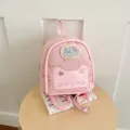 Cute pink cat ear backpack detail view, featuring star patterns and sweet lace patch decor. - With Pendant / Pink
