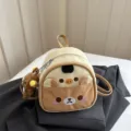 Cute cartoon bear PU leather mini backpack for women and kids, stylish casual daypack. - Milky Yellow with Pendant
