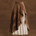 Detailaufnahme des Vintage Western Kunstwildleder und weißer Spitzen Patchwork Rock. - S / Dunkelbraun