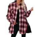 Κόκκινο μαύρο καρό μακρυμάνικο oversized πουκάμισο γυναικείο casual λεπτομέρεια άποψη. - S / Κόκκινο