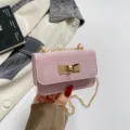 Pink sparkly tweed chain crossbody bag for women, chic small square shoulder bag summer - Pink