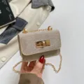 Chic metallic lock glitter woven small shoulder bag for women summer versatile style. - Gold