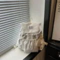 Sac à dos à cordon imprimé blanc pour filles d'école, joli cartable motif étoiles. - Blanc Cassé