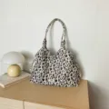 Korean style lazy leopard print pleated shoulder tote bag casual commute handbag for women new - Leopard Style / Black