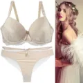 Sexy beige spitzen bh und string unterwaesche set fuer damen, bequeme taegliche kleidung. - 75B / Set / Gebrochenes Weiß