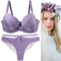 Sexy lila spitze bh und unterwäsche set für damen, bequem und elegant gestaltet. - Lila / 75B