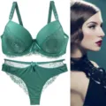 Grünes spitzen-bh und unterwäsche set für damen, sexy transparente reizwäsche im alltag. - Dunkelgrün / 75B