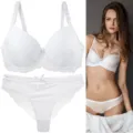 Damen weisse spitzen bh und tanga set sexy atmungsaktive unterwäsche detailansicht - 75B / Set / Weiß