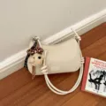 Beige woven texture shoulder bag for women, stylish crossbody handbag with cute bear pendant. - Beige With Pendant
