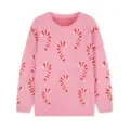Roze oversizedtrui met ronde hals en feestelijk rood-witte zuurstokgebreide patronen. - 0XL / Perzik