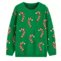 Close-up van kerst zuurstok gebreide trui detail, groene lange mouw pullover topje. - 0XL / Groen