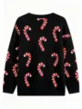 Detail van kerststokje gebreid patroon, gezellige zwarte truimouwen en kraagweergave. - 0XL / Zwart
