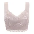 Detailed view of women sexy lace bralette comfort wireless padded plus size bra top. - Brown Coffee