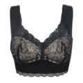 Sexy lace bralette padded plus size vest bra detailed view, comfortable wireless intimates. - Transparent Black