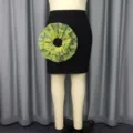 Details of the women contrast color floral spliced pencil skirt, back 3D floral decoration. - S / Bottoms / Black