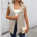 Gilet in ecopelle PU da donna giacca smanicata casual streetwear elegante cappotto - Taglia S / Top / Albicocca