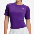 Γυναικείο μωβ κοντομάνικο στεγνό slim fit yoga top αθλητικό fitness t-shirt run - Βαθυκόκκινο Πορφυρό