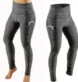 High waist yoga pants for women with side pockets, stretchy fitness gym workout leggings. - Marl Grey