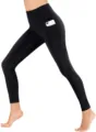 Women high waist yoga pants with side pocket fitness leggings athletic detail view. - Black
