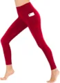 High waist red yoga pants with side pockets, stretchy fitness leggings for women training. - S / Bottoms / Red
