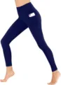 High waist yoga pants with side pocket, stretchy athletic fitness leggings for women. - Navy Blue