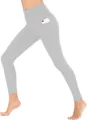 High waist yoga pants detail, side pocket design, stretchy fitness workout leggings closeup. - S / Bottoms / Light Gray