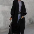 Women black long knit cardigan oversized lantern sleeve sweater casual autumn winter coat - 1XL / Tops / Black