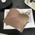 Women khaki camisole bra top seamless ice silk padded stylish bustier underwear basic top - One Size / Tops / Khaki