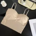 Ice silk camisole bra women padded seamless underwear casual fashion inner outer wear top. - One Size / Tops / Nude