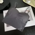 Dark grey iced silk camisole with built-in chest pads, elegant ruched design for daily wear. - One Size / Tops / Morandi