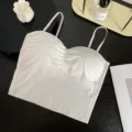 White ice silk camisole bra top seamless padded crop top for women stylish inner wear - One Size / Tops / White