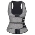Women neoprene waist trainer sweat vest with double belts and hook closure for slimming. - S / Tops / Heather Gray Double Belt