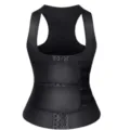 Close-up detail of women waist trainer vest featuring double adjustable belts and front hooks. - S / Tops / Black Double Belt