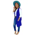 Women stylish long woolen vest open front sleeveless cardigan jacket casual outerwear. - S / Tops / Blue