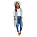 Women's stylish long wool blend vest sleeveless coat with white top and ripped jeans outfit. - S / Tops / Silver