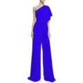Women royal blue one shoulder jumpsuit elegant cape sleeve long pants evening party wear - Blue