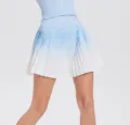 Gradient pleated tennis skirt detail view, fashion athletic fitness yoga activewear short skirt. - S / Bottoms / Breeze Blue Gradient