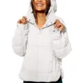Mujer Invierno Color Sólido Capucha Acolchado Chaqueta Casual Botones Pullover Abrigo - S / Blanco