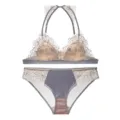 Sexy graues Mesh Blumen besticktes Bralette und Höschen Set, niedliche bügellose Lingerie. - S / Set / Grau