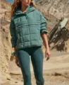 Mujer invierno color solido acolchado capucha manga larga jersey chaqueta leggings set - S / Verde pavo real