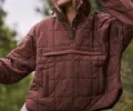 Women's autumn winter solid color hooded long sleeve quilted pullover jacket with pockets - Dark Brown