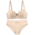 Women solid seamless bra and panties lingerie set nude color push up everyday underwear set - 75B / Top And Bottom / Nude