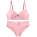 Pink seamless bra and panty set detail view, comfortable daily women lingerie underwear. - 75B / Top And Bottom / Pink
