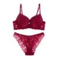 Sexy red lace push-up bra and panty set, delicate floral lace detailing, comfortable fit. - 75A / Top And Bottom / Burgundy