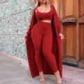 Conjunto esponjoso de 3 piezas para mujer top corto chaqueta y pantalon comodo - S / Conjuntos / Rojo