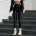 Zwarte hoge taille fitness leggings voor dames, stijlvolle sport yoga broek elastic. - S / Zwart