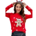 Weihnachten Pailletten Lebkuchenmann roter Strickpullover Damen Winter Langarm Top - S / Rote Bären-Weihnachtspullover