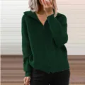 Cardigan con zip in maglia a coste verde scuro con colletto a risvolto e maniche lunghe donna. - Verde
