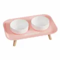 Double gamelle pour chat et chien en céramique avec plateau rose surélevé anti-déversement. - Gamelle Double / Rose Sakura