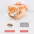 Caisse de transport pour animaux en plastique avec gamelle et tapis pour chat voyage. - Avec Bol et Planche à Urine / Petit Orange